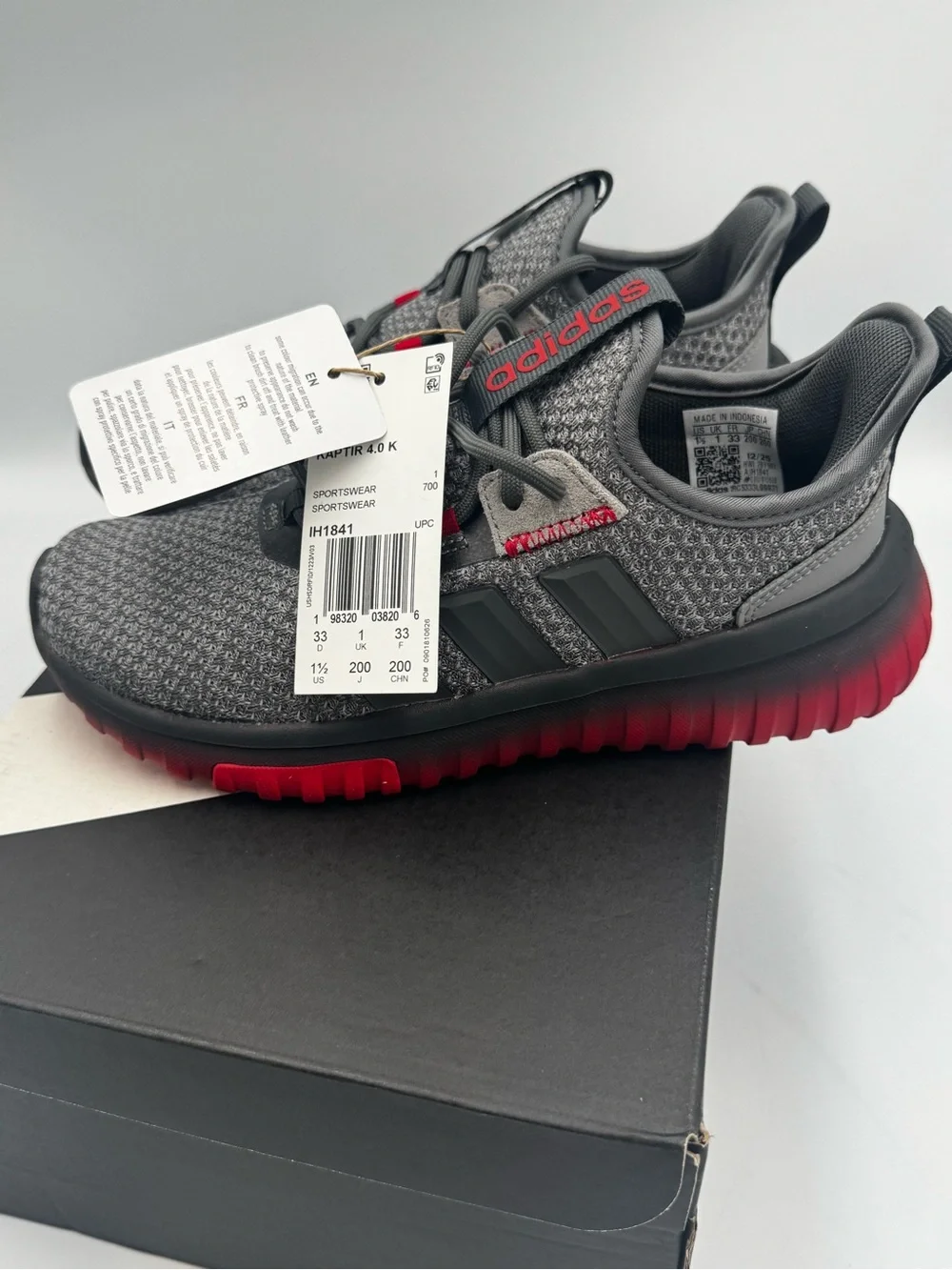 Adidas Kaptir 4.0 K Kids Shoes 1.5 Grey Five Better Scarlet Red NIB IH1841